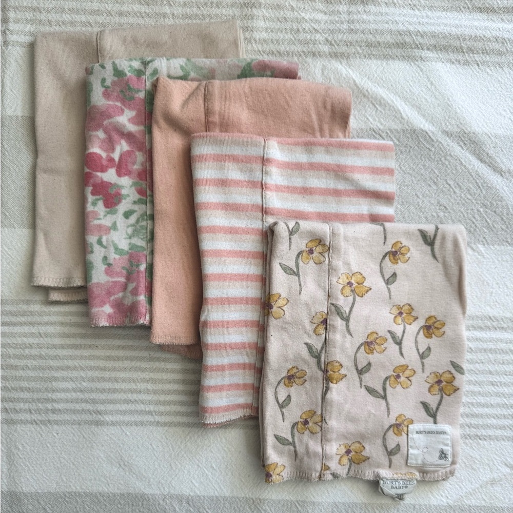 Pink/Floral Burt’s Bees baby organic burp cloths, set of 5